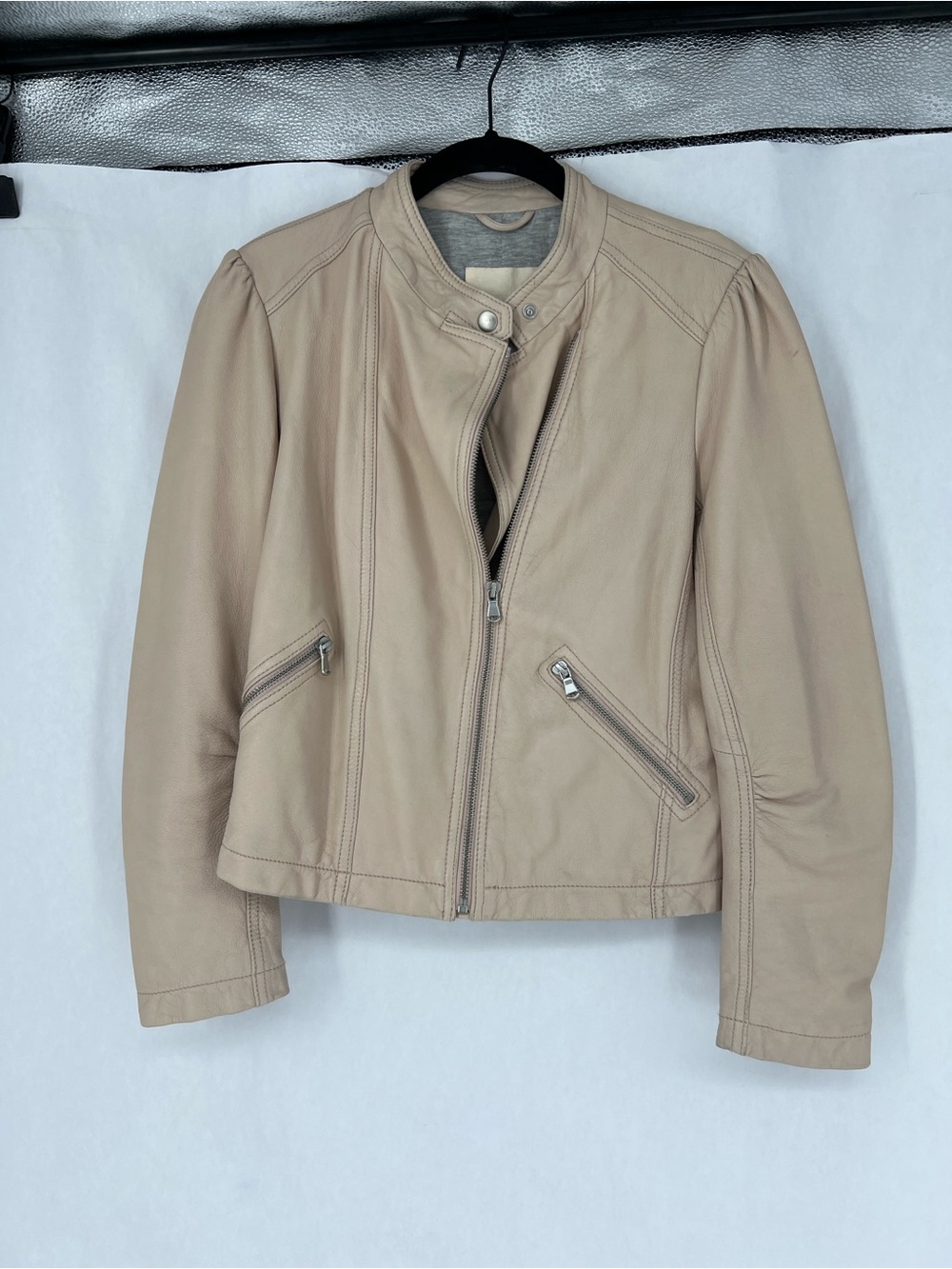 Rebecca Taylor cream blush lamb Leather Biker Jacket